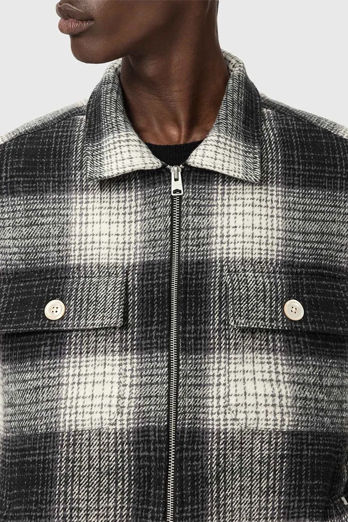 AllSaints jachetă de cămașă din bumbac M059OD gri