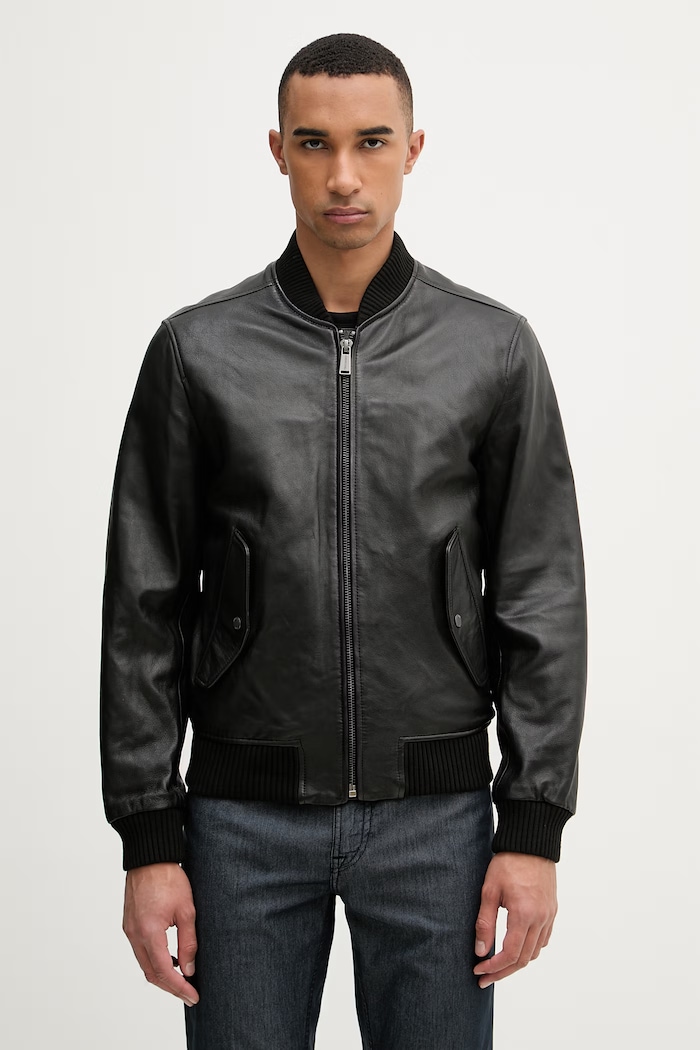 Trussardi bunda bomber pánska kožená čierna R302M000053N