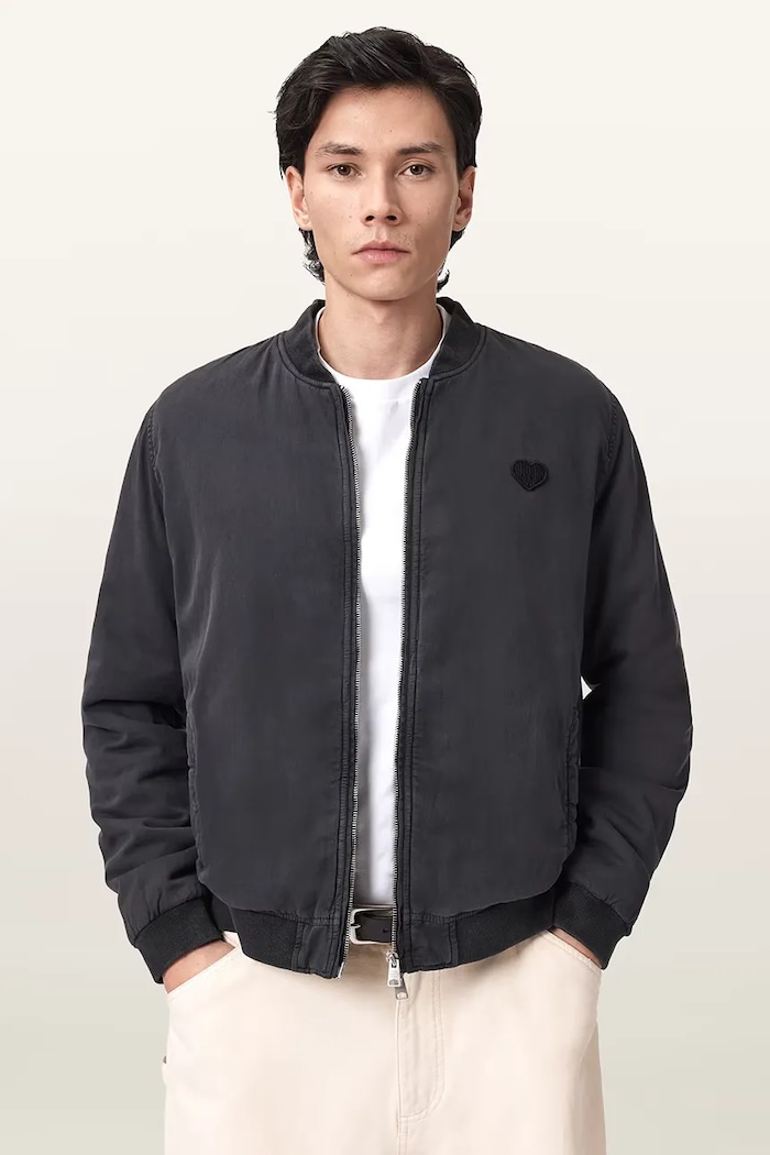 AllSaints bunda bomber pánska bavlnená FORRES čierna M057OD