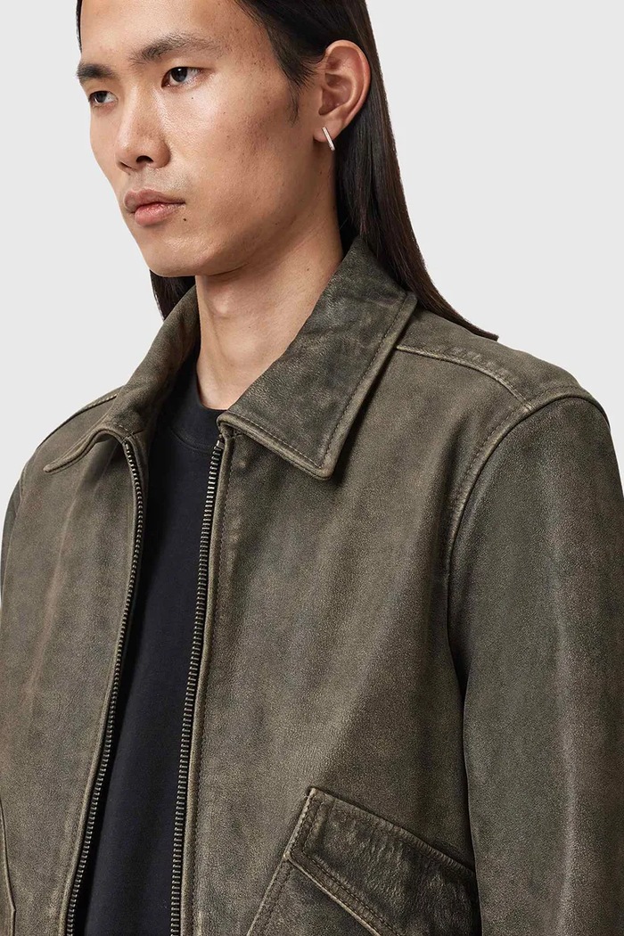 Δερμάτινο μπουφάν AllSaints MARLAND M003LE καφέ