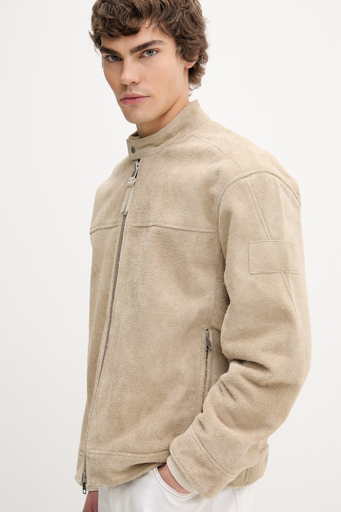 AllSaints късо мъжко велурено FELIX бежов M018LE