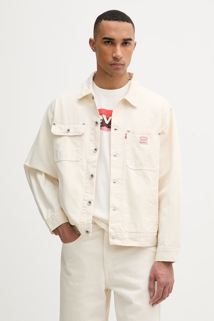 Levi's džínsová bunda pánska bavlnená SUNRISE TRUCKER x WORKWEAR béžová A4820.0026