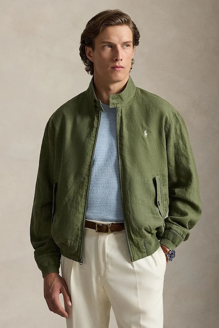 Polo Ralph Lauren krótka kurtka męska lniana zielony 710P05061
