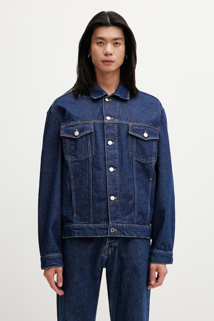 Maison Kitsuné Trucker džínová bunda pánská námořnická modř QM02101WD4026