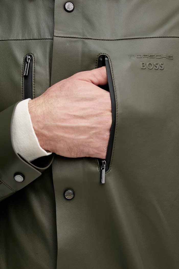 BOSS Green krátká bunda pánská kožená BOSS X PORSCHE 50560422 zelená