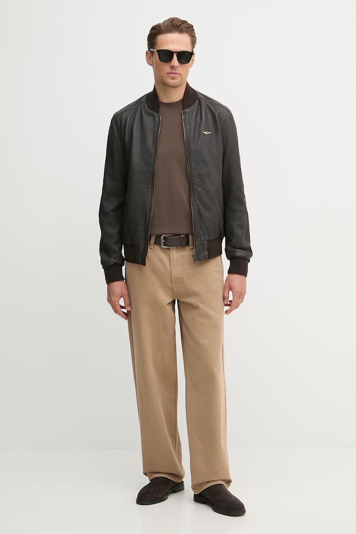 Kožená bunda bomber Aeronautica Militare PN5062U100535 hnedá SS26