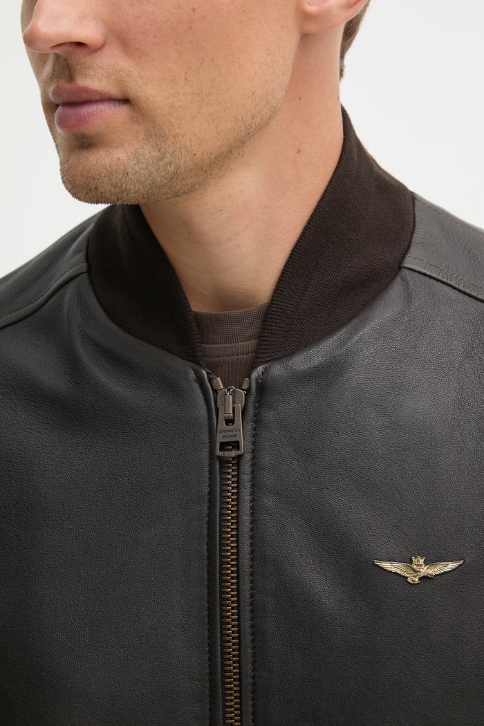 Kožená bunda bomber Aeronautica Militare PN5062U100535 hnedá