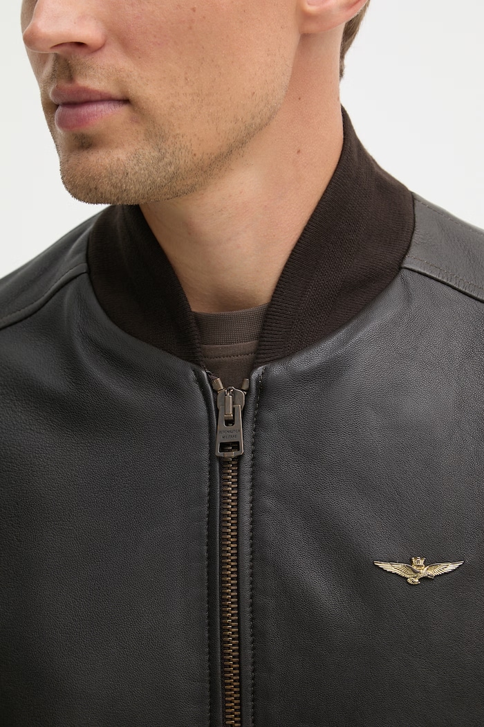 Kožená bunda bomber Aeronautica Militare PN5062U100535 hnedá