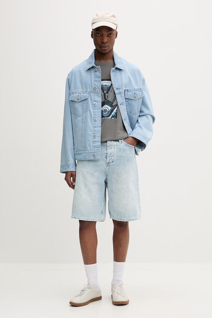 HUGO Blue jachetă pentru bărbați, din denim Kirkby 50555991 albastru SS26