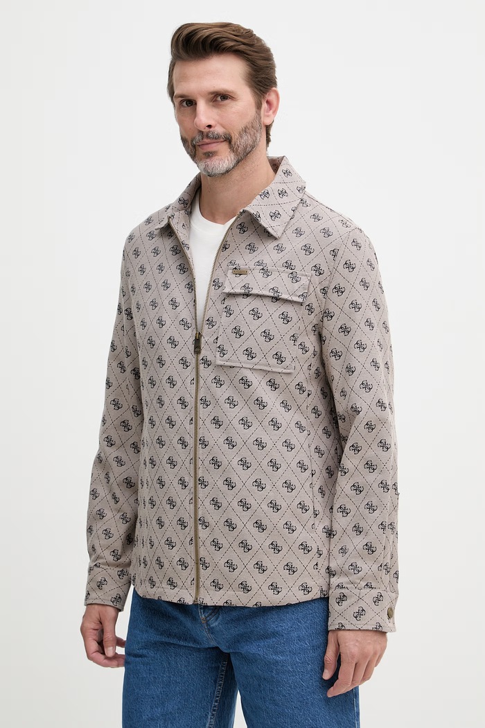 Guess bunda pánska s bavlnou hnedá M6GL05.W1661