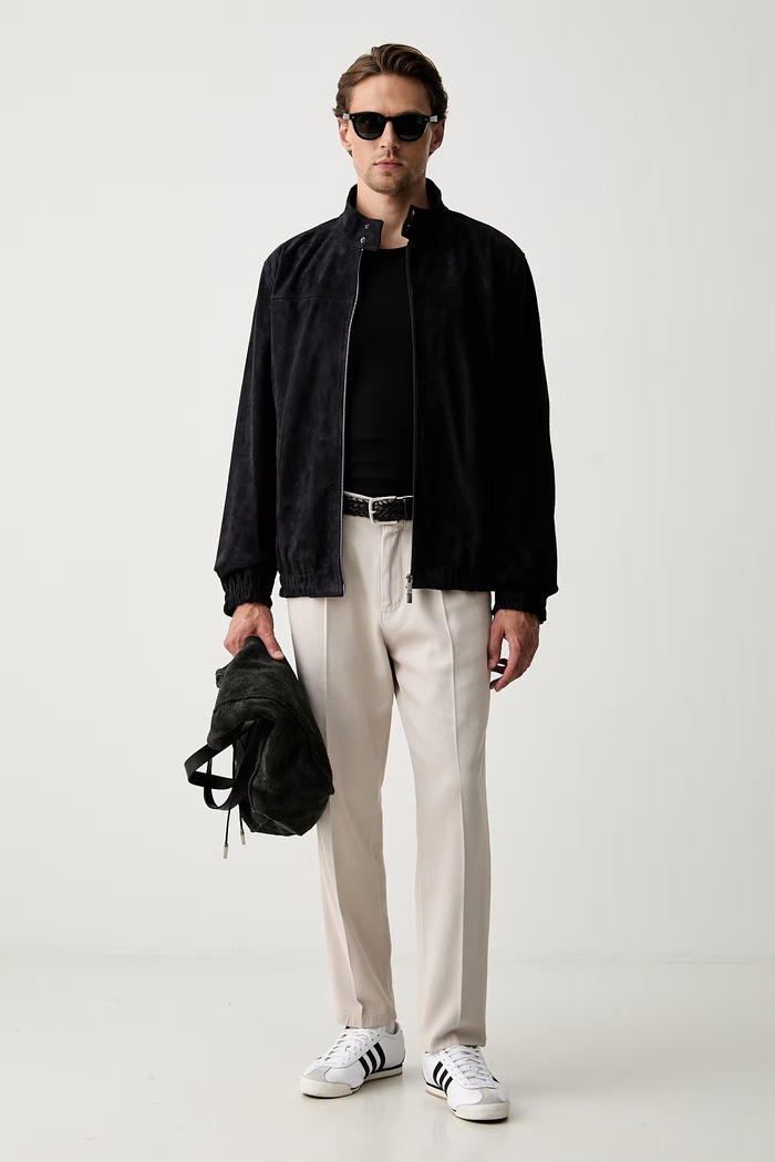 Tommy Hilfiger geacă de tranziție pentru bărbați, din piele întoarsă MW0MW42691 bleumarin SS26