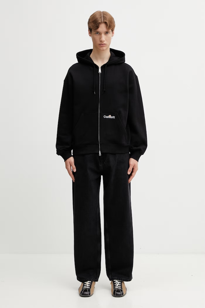 Carhartt WIP Hooded WIP Label Sweat Jacket Men's cotton zip-up hoodie I036347.89XX black