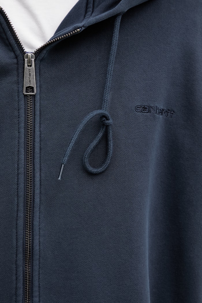 Carhartt WIP Hooded Benton Sweat Jacket hanorac cu fermoar și glugă pentru bărbați din bumbac bleumarin I035437.3IWGD