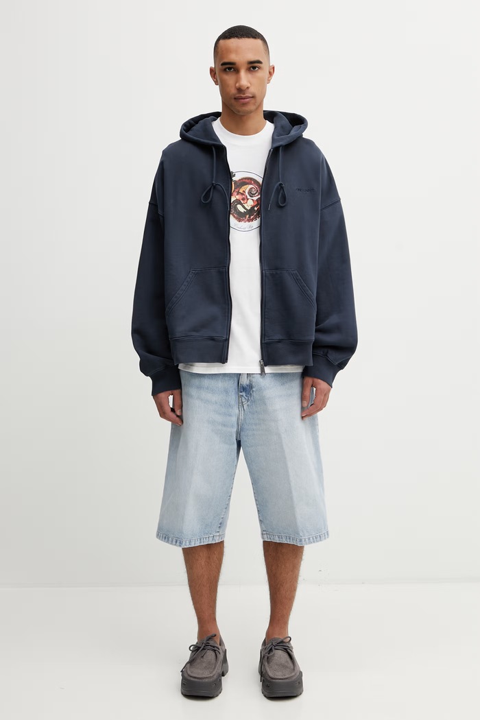 Carhartt WIP Hooded Benton Sweat Jacket hanorac cu fermoar și glugă pentru bărbați din bumbac I035437.3IWGD bleumarin