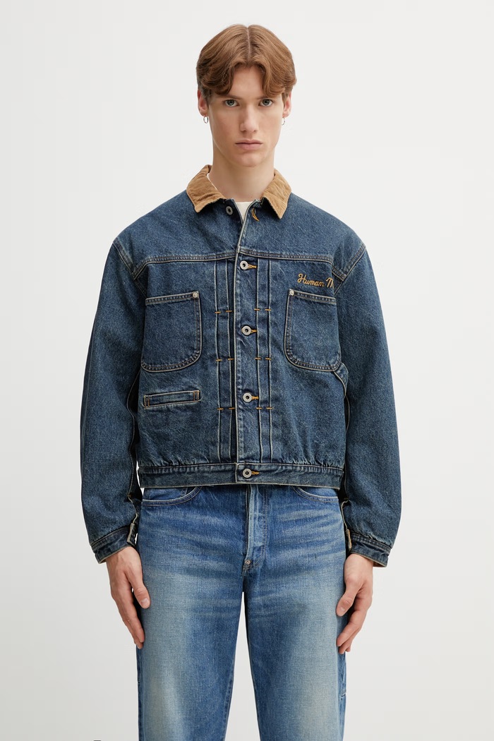 Odzież Human Made MENS WOVEN JACKET kurtka jeansowa męska HM31JK018 niebieski