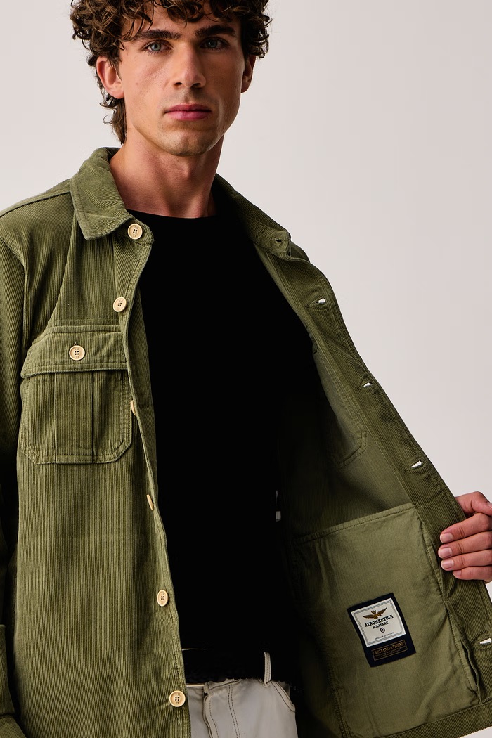 Koszula męska sztruksowa Aeronautica Militare zielony AC0041UCT04300