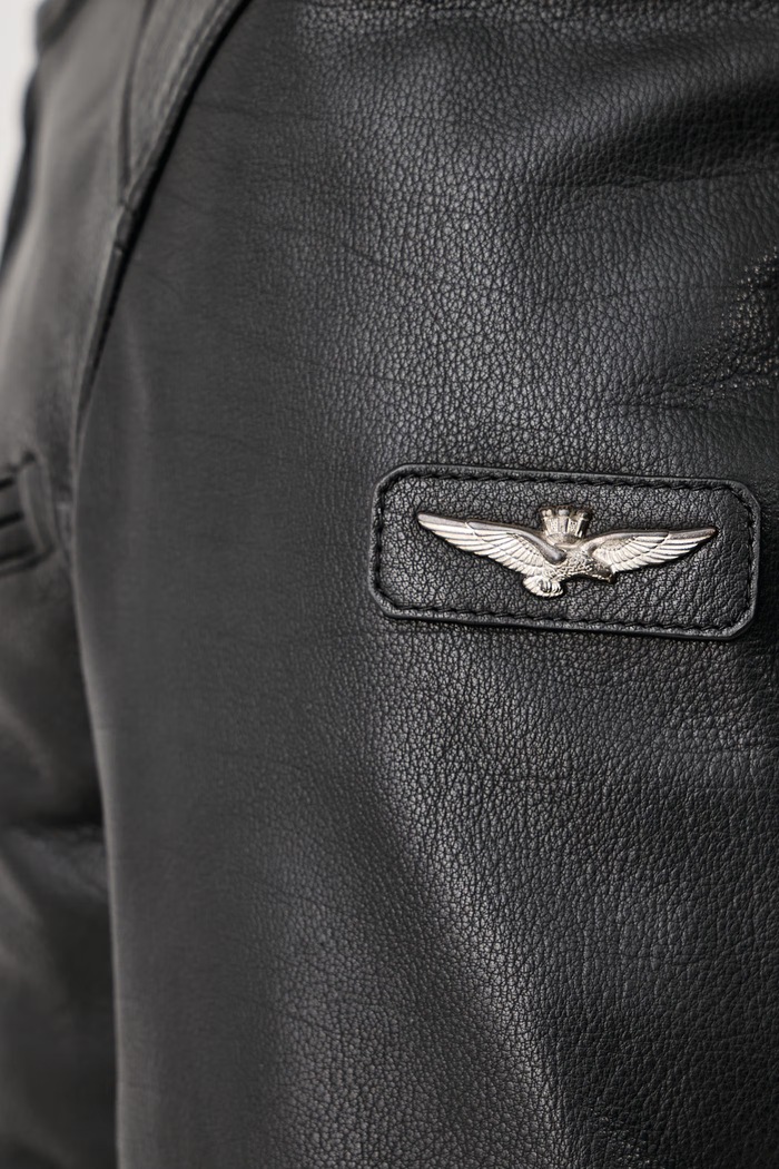 Krótka kurtka męska skórzana Aeronautica Militare czarny PN5054UPL00305