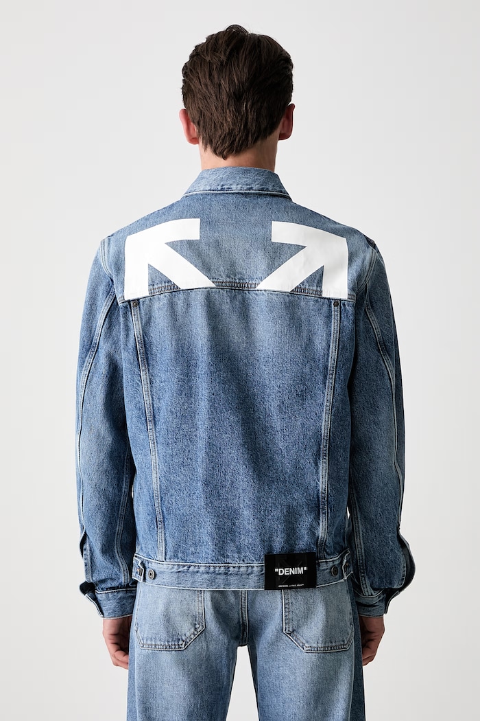 Odzież Off-White Half Arrow kurtka jeansowa męska 44MYE09QS26D002400 niebieski