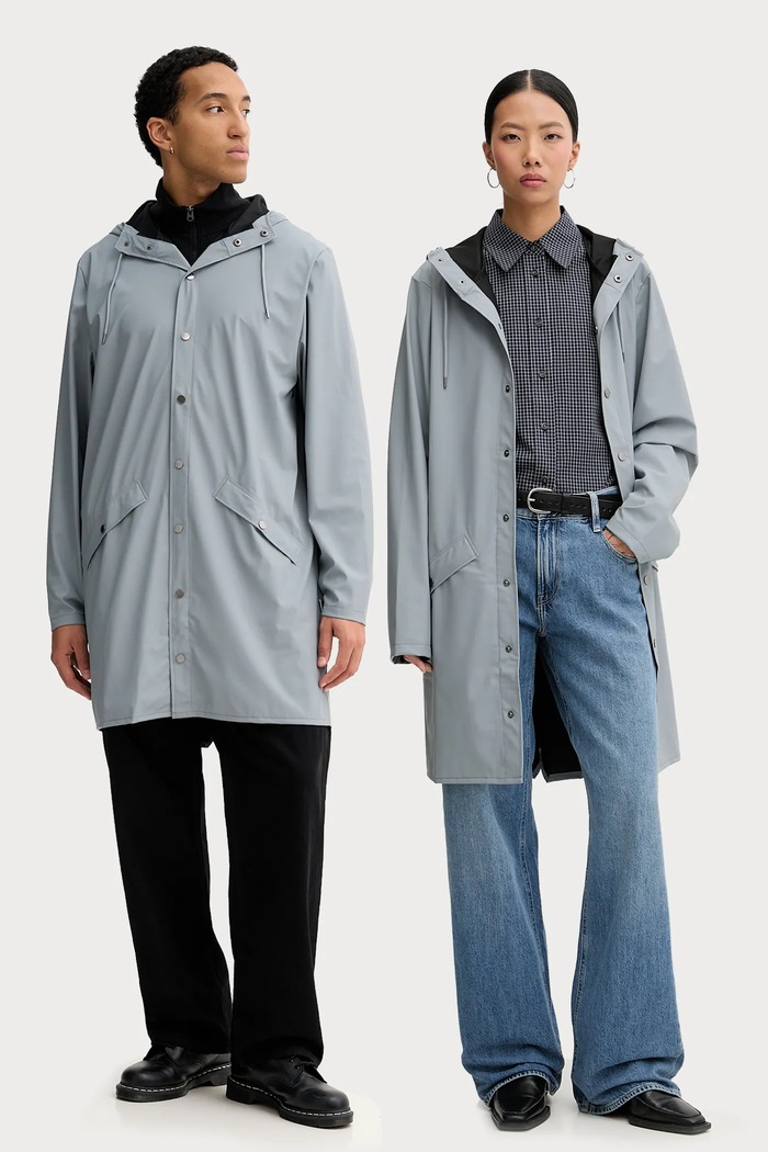 Nepromokavá bunda Rains 12020 Long Jacket W3 nezateplené šedá 12020.147