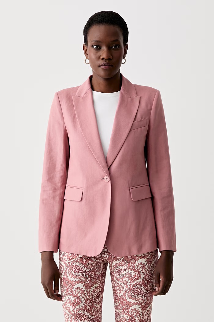 Weekend Max Mara jednoradové sako dámske s prímesou ľanu ORCHE ružová 2615041042600