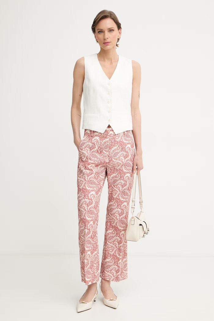 Weekend Max Mara kamizelka jednorzędowa damska lniana PACE 2615151012600 beżowy SS26