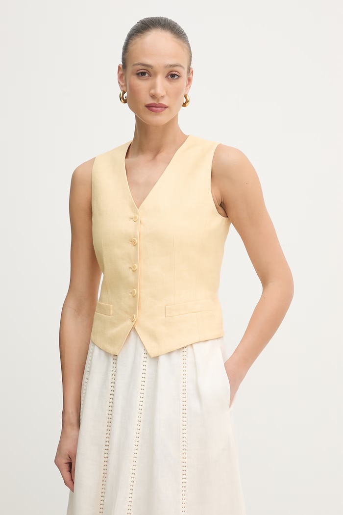 Weekend Max Mara vestă cu un singur rând de nasturi pentru femei galben 2615151012600