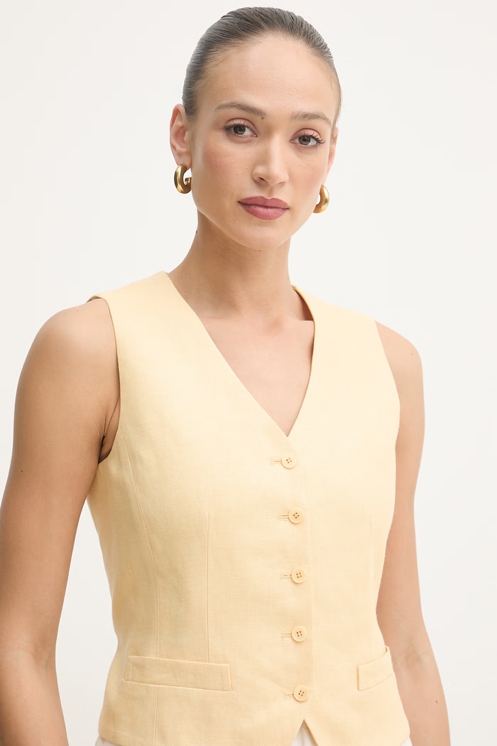 Weekend Max Mara vestă cu un singur rând de nasturi pentru femei galben 2615151012600