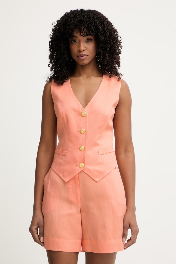 Marciano by Guess kamizelka jednorzędowa damska z dodatkiem lnu JANE pomarańczowy G6GH26.W2218