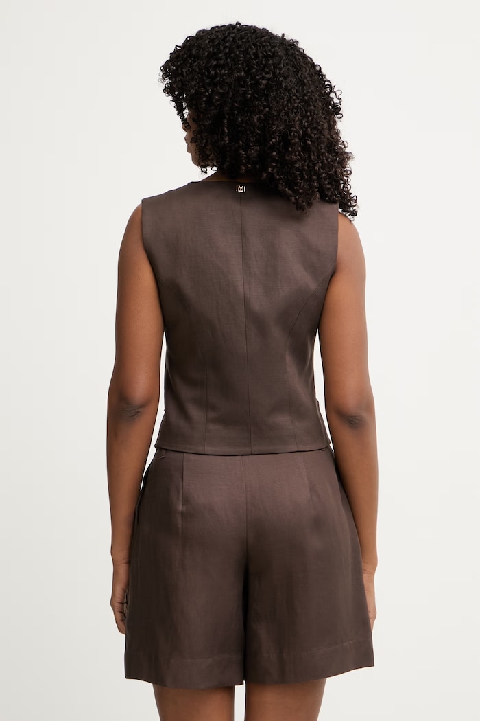 Odzież Marciano by Guess kamizelka jednorzędowa damska z dodatkiem lnu JANE G6GH26.W2218 brązowy