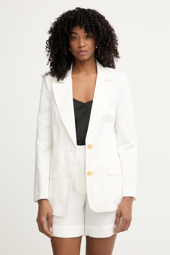 Marciano by Guess jednoradové sako dámske s prímesou ľanu JANE biela G6GN04.W1764
