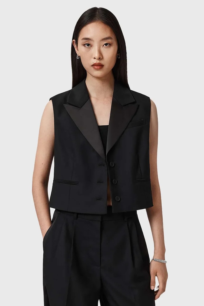 AllSaints vestă din amestec de lână cu captuseala negru W053QD