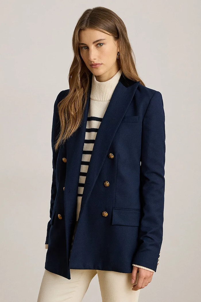 Vlnené sako Lauren Ralph Lauren látka tmavomodrá 200P03499