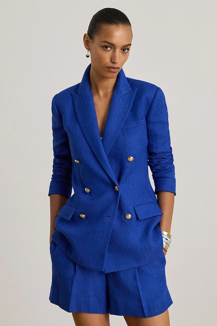 Lauren Ralph Lauren marynarka z dodatkiem lnu z podszewką niebieski 200P03659