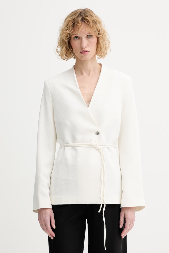 Calvin Klein dvojradové sako dámske s viskózou béžová LV044F408G