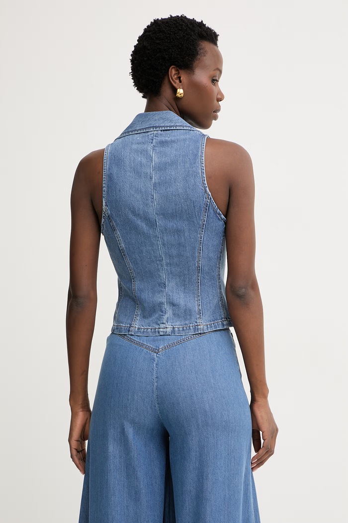 Îmbrăcăminte Simona Corsellini vestă pentru femei, din denim P26CPTOT0101 albastru