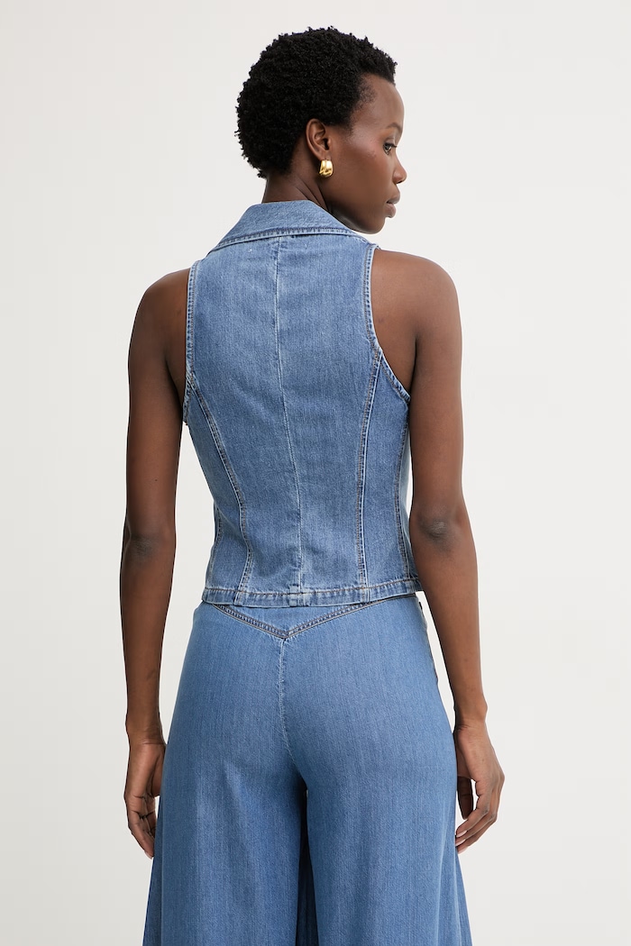 Îmbrăcăminte Simona Corsellini vestă pentru femei, din denim P26CPTOT0101 albastru