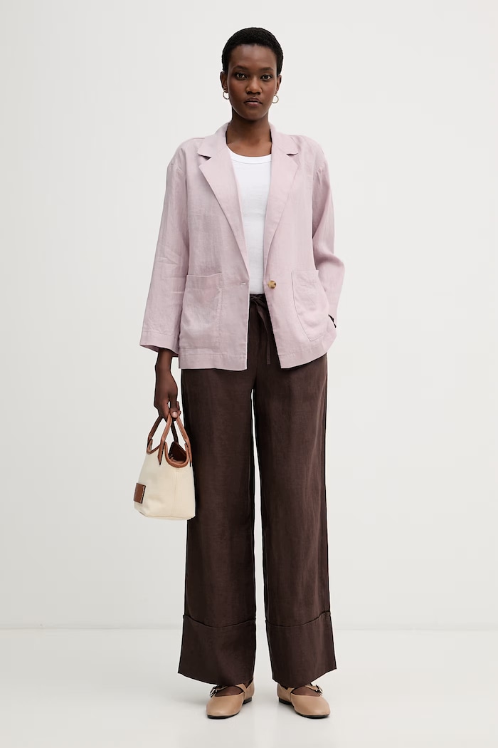 United Colors of Benetton marynarka jednorzędowa damska lniana 2AGHDW03J fioletowy SS26