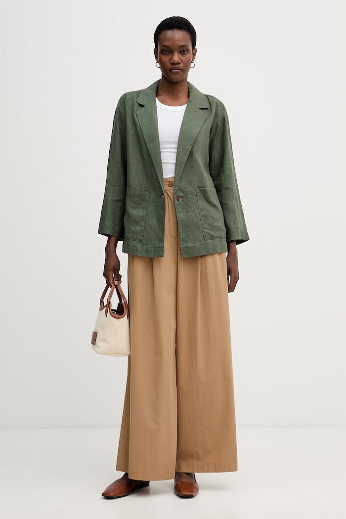 United Colors of Benetton marynarka jednorzędowa damska lniana 2AGHDW03J zielony SS26