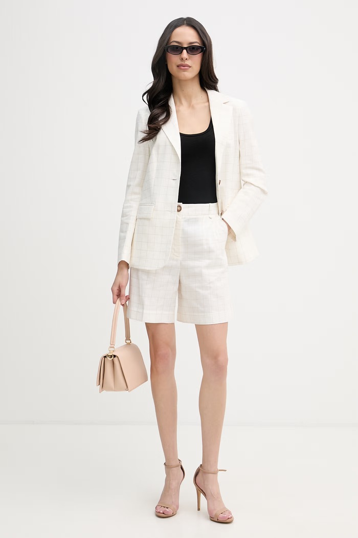 United Colors of Benetton jednoradové sako dámske s ľanom 2V6GDW03O béžová SS26