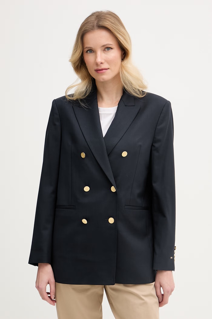 Tommy Hilfiger marynarka dwurzędowa damska z dodatkiem wełny granatowy WW0WW50784