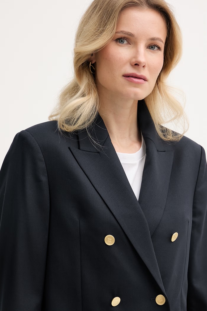 Tommy Hilfiger marynarka dwurzędowa damska z dodatkiem wełny granatowy WW0WW50784