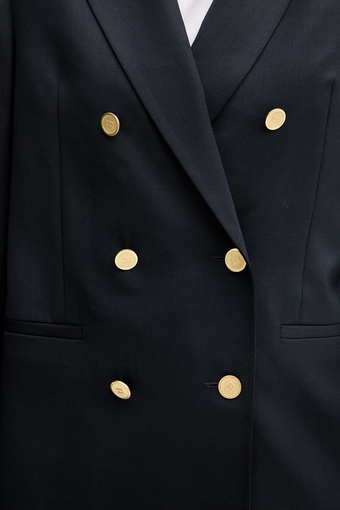 Tommy Hilfiger marynarka dwurzędowa damska z dodatkiem wełny WW0WW50784 granatowy