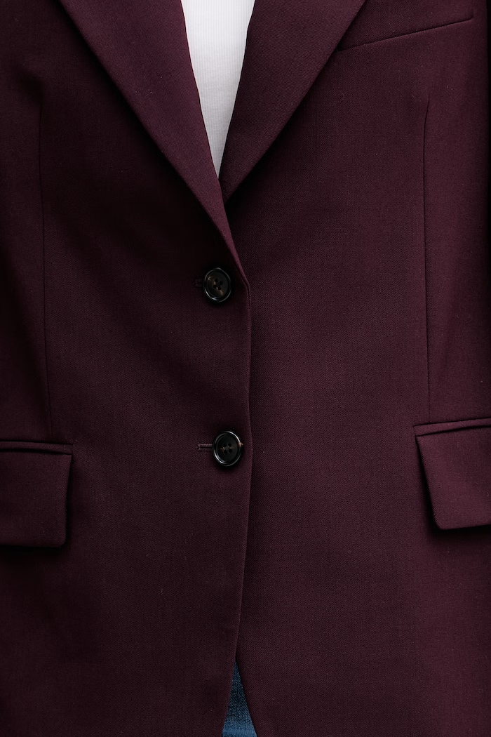 Tommy Hilfiger jednoradové sako dámske s prímesou vlny WW0WW49589 burgundské