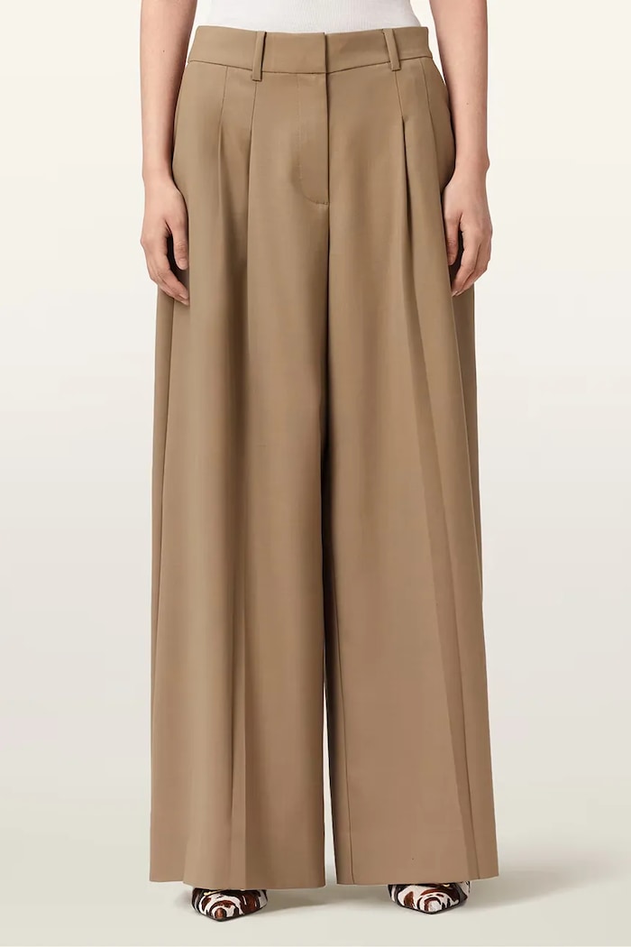 AllSaints spodnie wide leg damskie z wełną POPPY brązowy W017QE