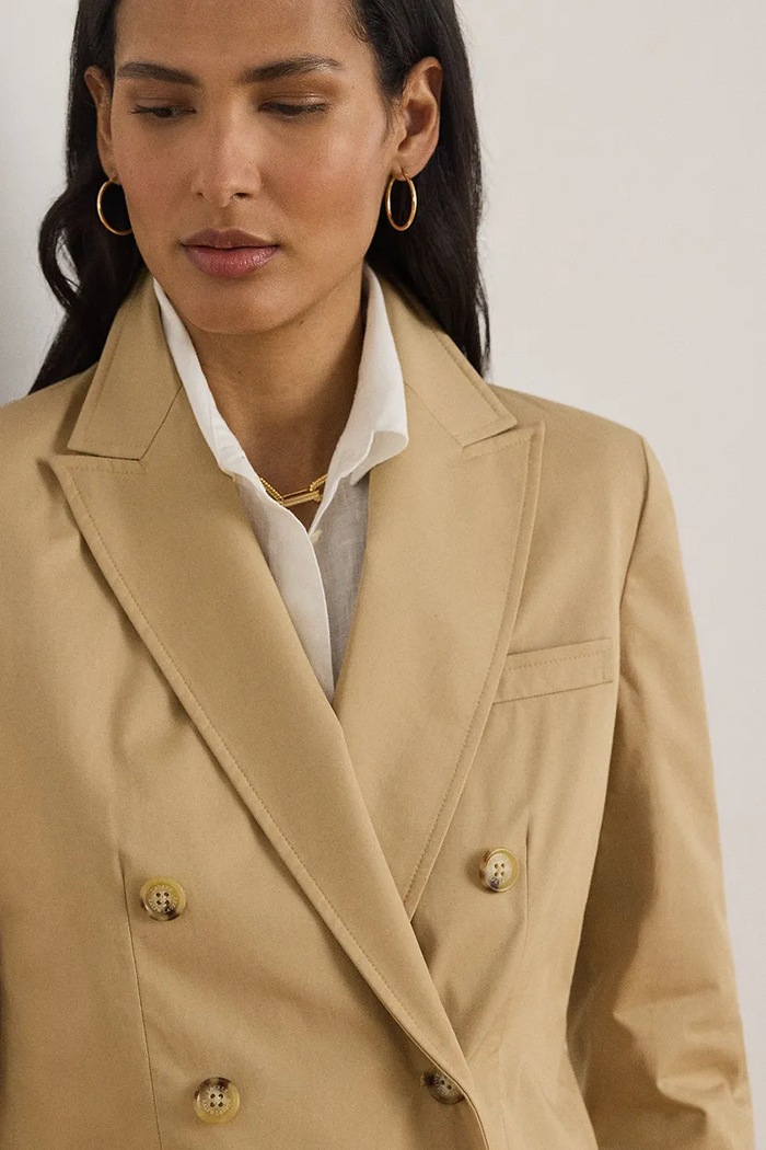 Lauren Ralph Lauren marynarka dwurzędowa damska bawełniana 200B22031 beżowy