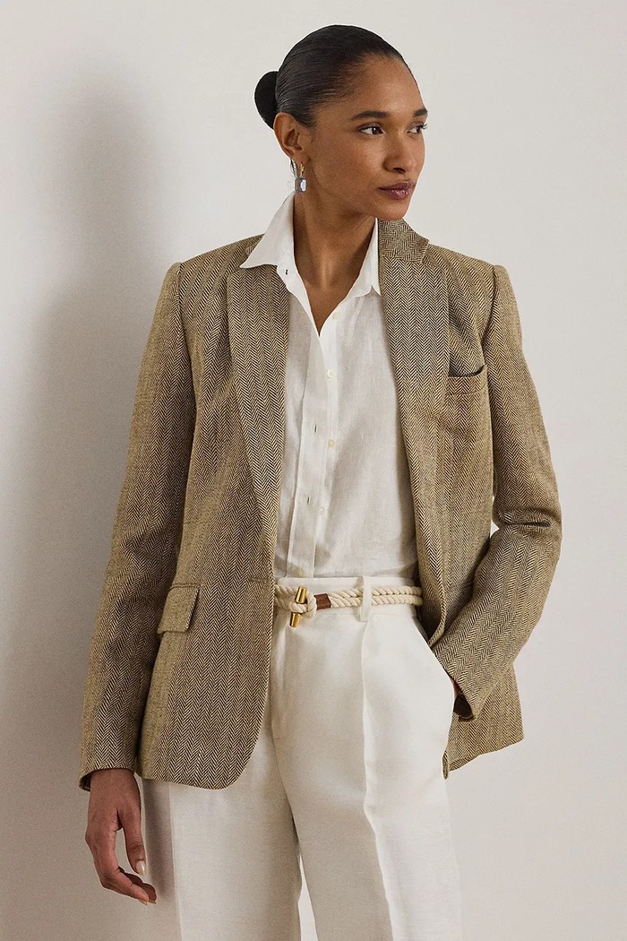Lauren Ralph Lauren marynarka damska lniana beżowy 200P09022