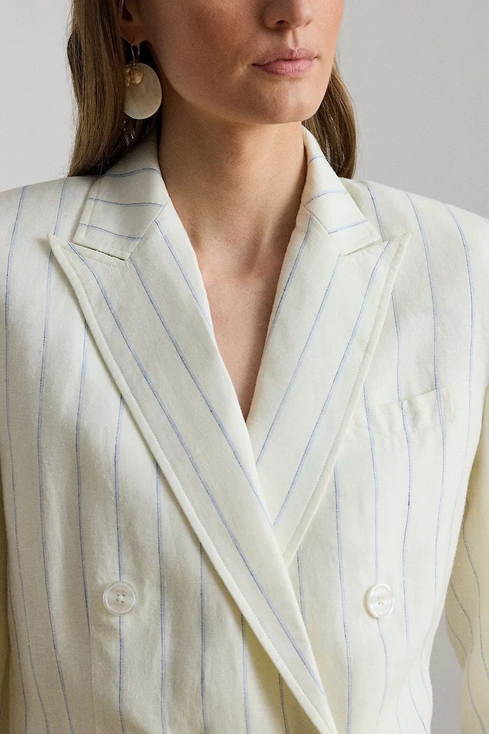 Lauren Ralph Lauren dvojradové sako dámske ľanové béžová 200P13586