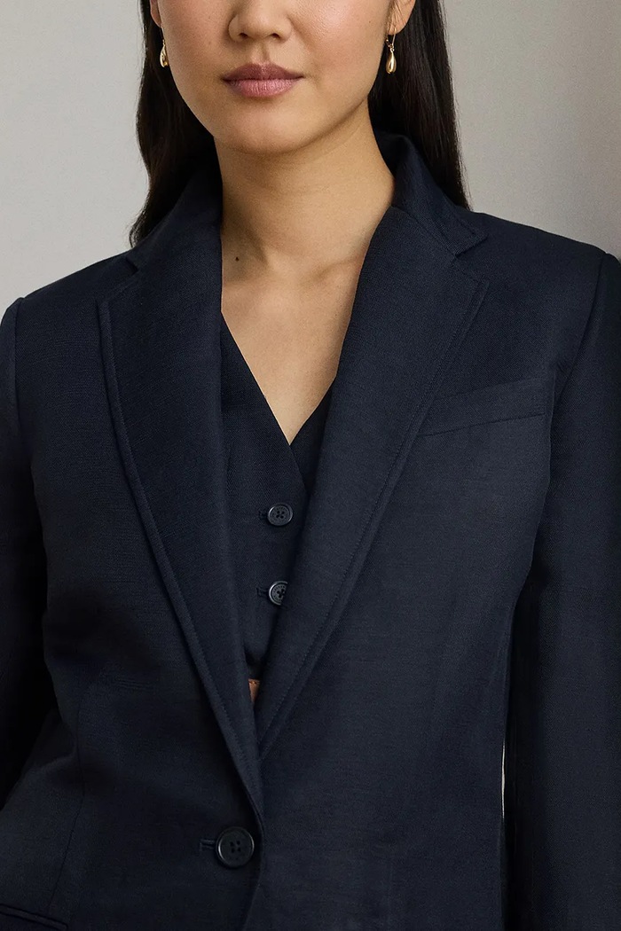 Lauren Ralph Lauren μονόπετο σακάκι Γυναικείο με λινό σκούρο μπλε 200P13643