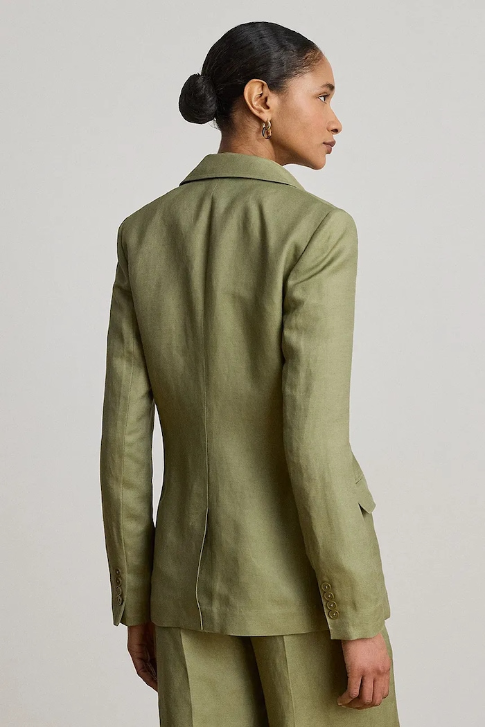 Lauren Ralph Lauren marynarka jednorzędowa damska z lnem 200P13643 zielony SS26