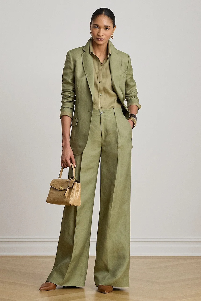 Odzież Lauren Ralph Lauren marynarka jednorzędowa damska z lnem 200P13643 zielony